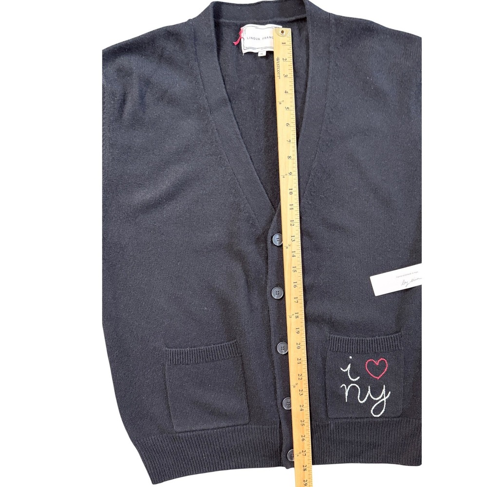 NEW Lingua Franca Black 100% Cashmere I Love NY Hand Stitched Cardigan XL - Picture 5 of 8